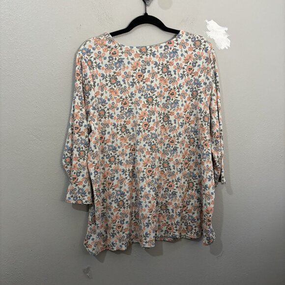J Jill Pima Cotton 3/4 Sleeve Scoop Neck Tee Floral Size 2X - Picture 5 of 9